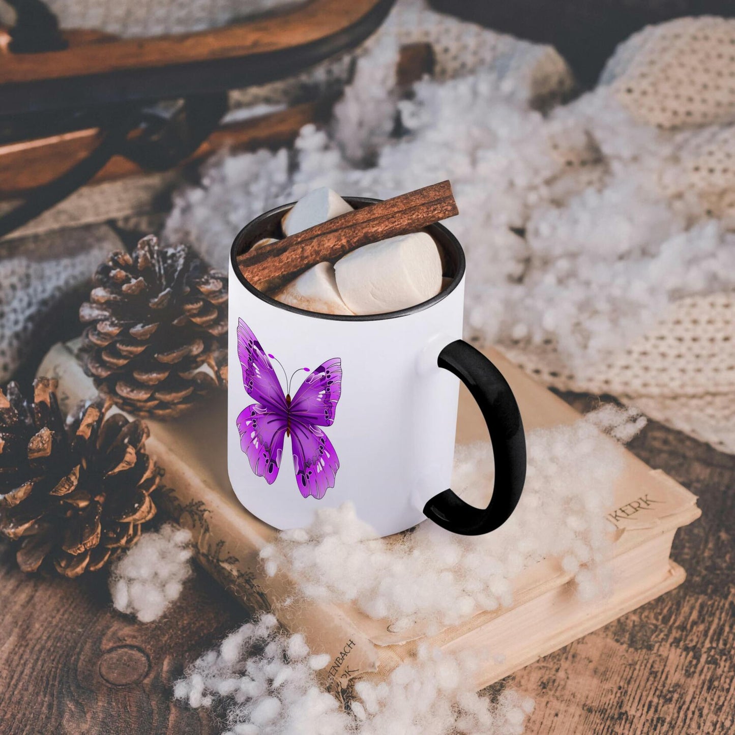 [Like_new] 3dRose Large Purple Butterfly Two Tone Black Mug 11 oz Multicolor