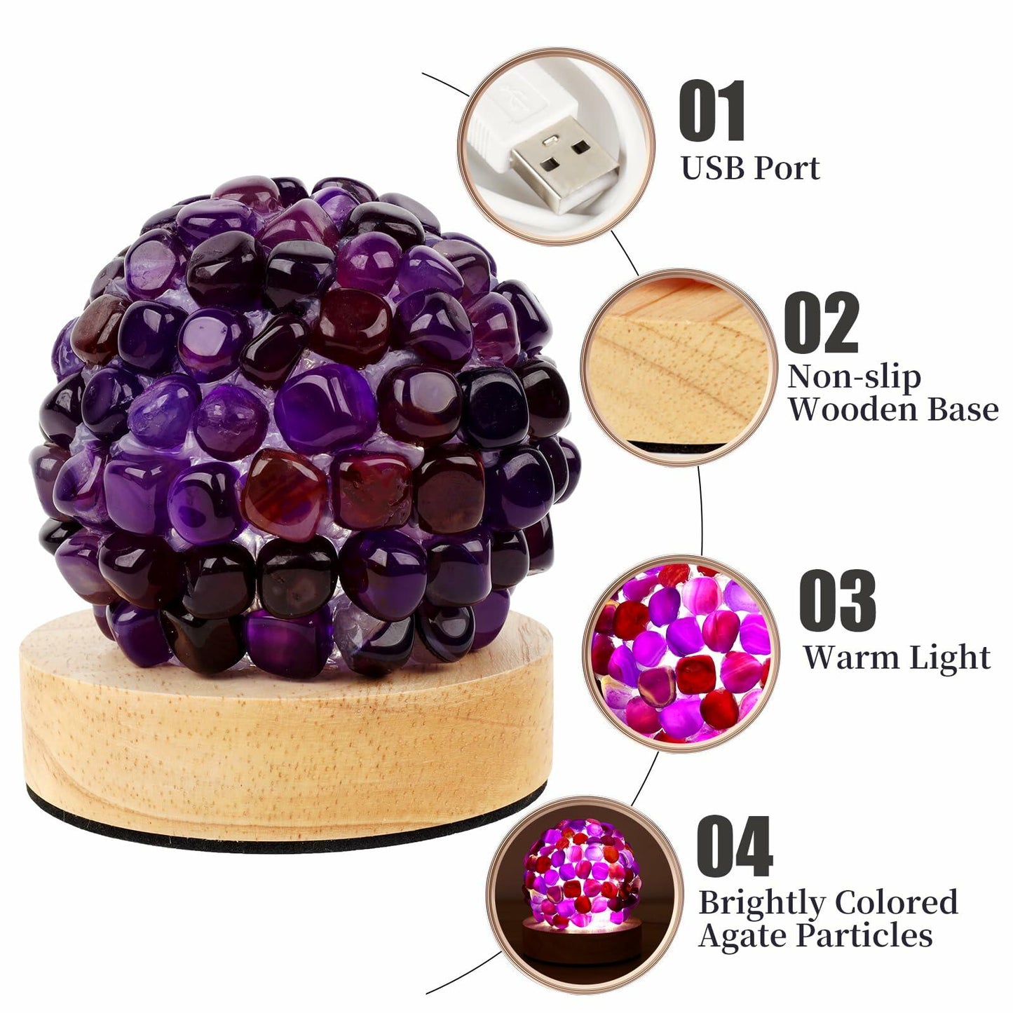 [Like_new] Nizrsky Crystal Night Light Home Decor Lamp Purple Agate 0.86lb