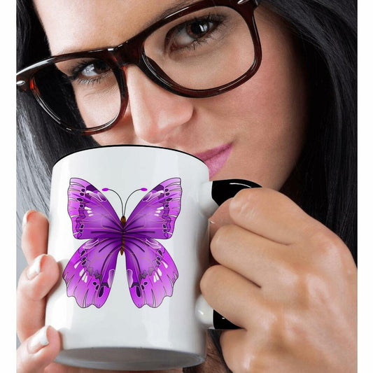 [Like_new] 3dRose Large Purple Butterfly Two Tone Black Mug 11 oz Multicolor