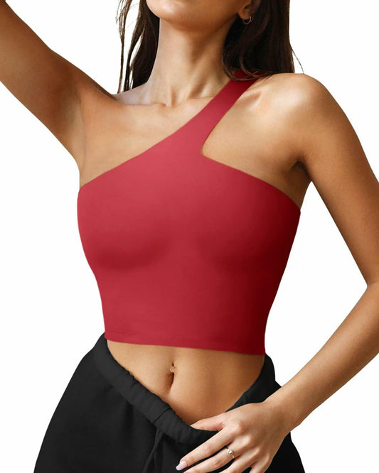 LASLULU Sports Bra Sleeveless Sexy Summer Tank Top Longline Red Size XXL