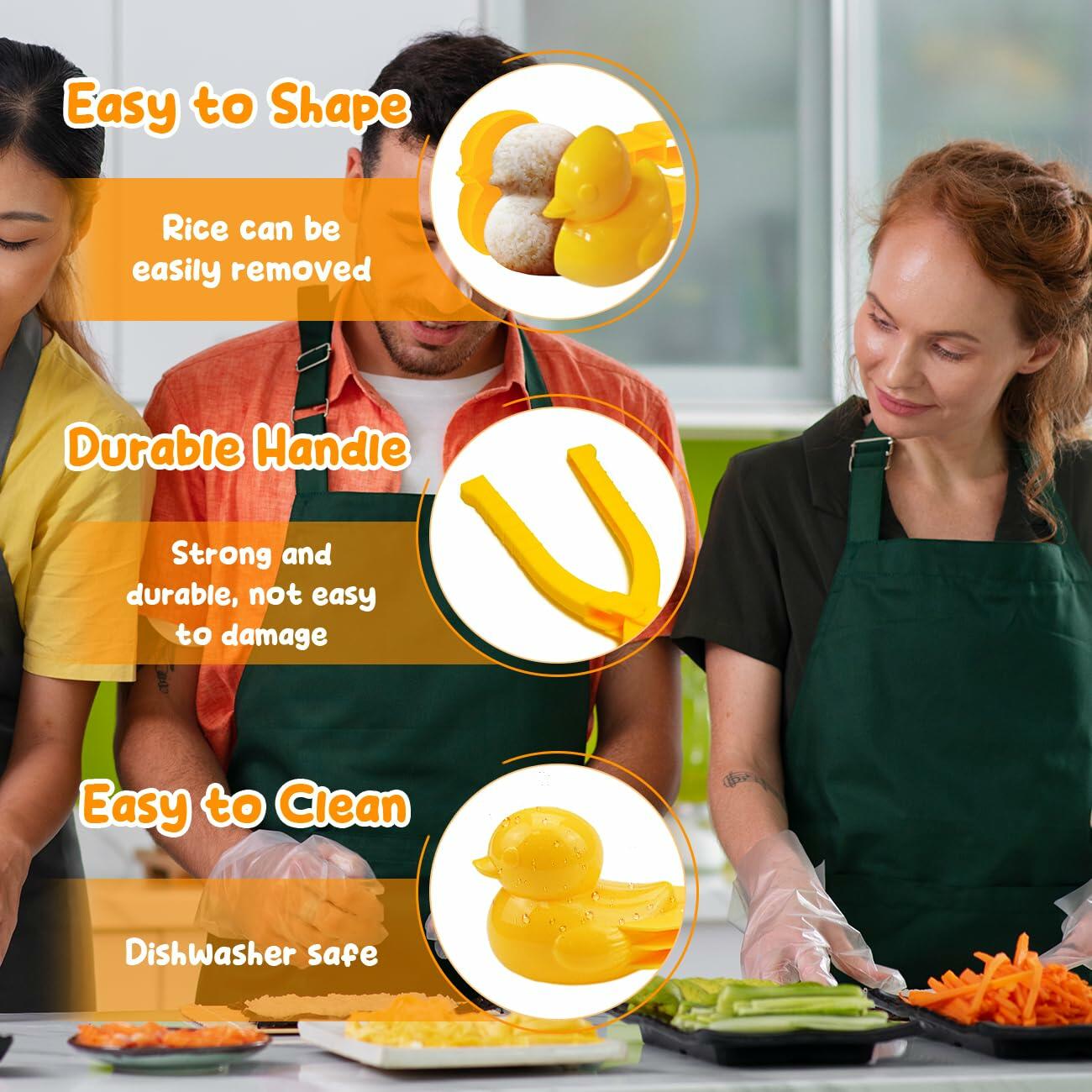 Onigiri Mold 2 Pcs Non-Stick Duck 3D Animal Rice Ball Maker with 100 Gloves