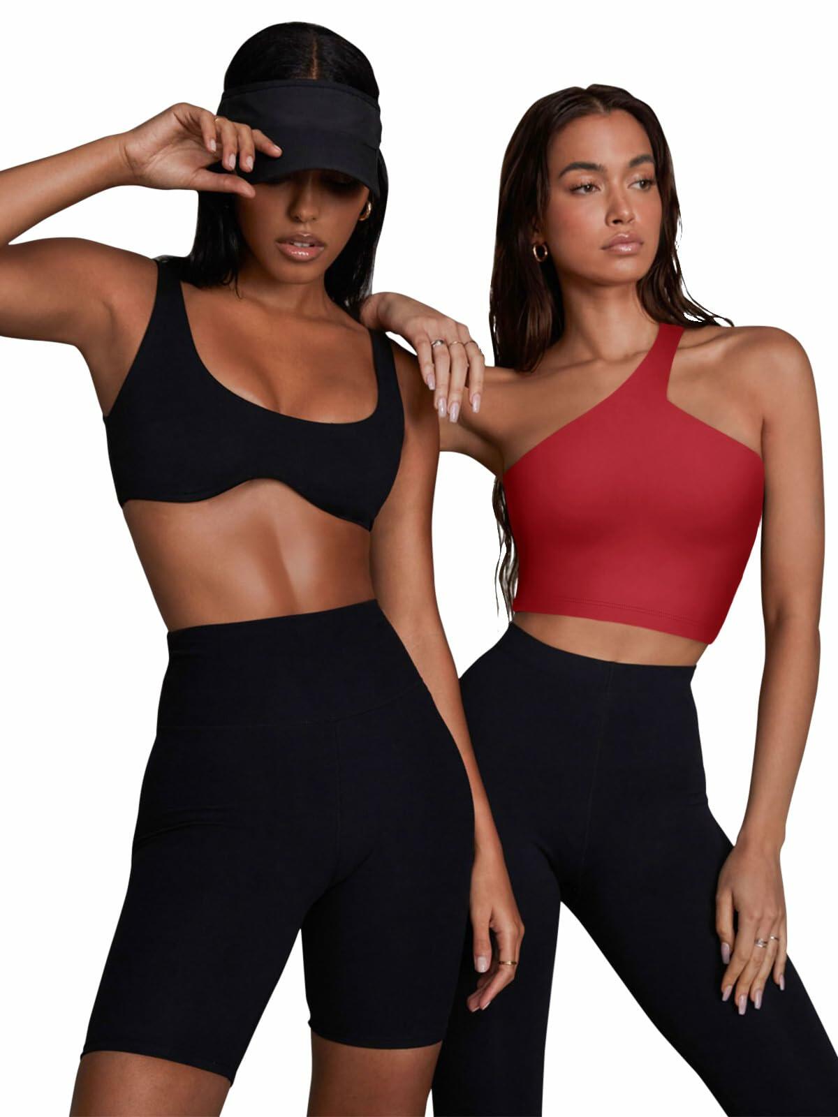 LASLULU Sports Bra Sleeveless Sexy Summer Tank Top Longline Red Size XXL