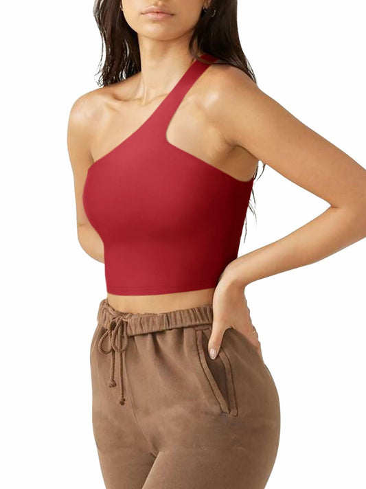 LASLULU Sports Bra Sleeveless Sexy Summer Tank Top Longline Red Size XXL