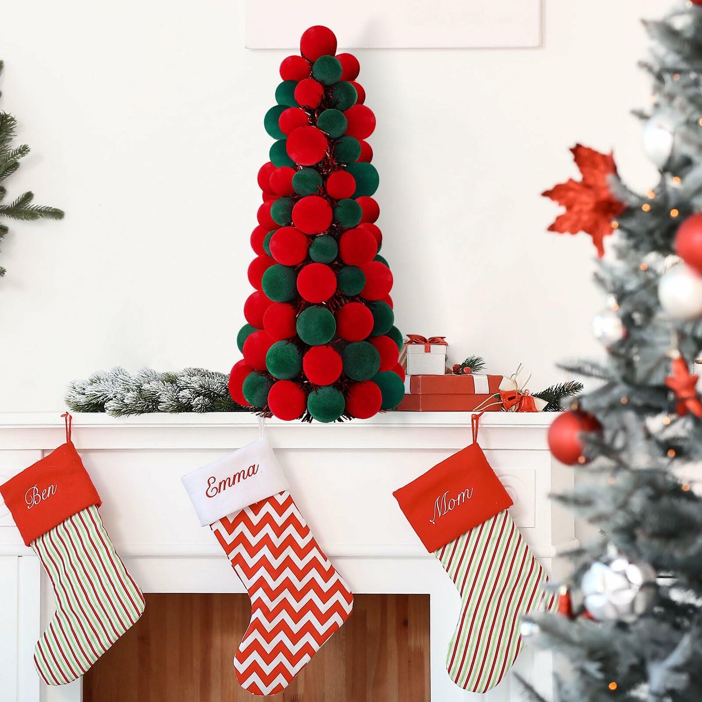 [Like_new] Motionchic 16" Velvet Christmas Ball Mini Cone Tree Red Green
