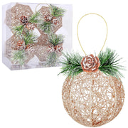 [Like New] Christmas Ball Ornaments 4pc Set Champagne Pinecone Rattan String