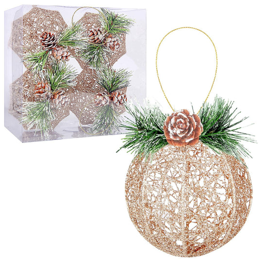 [Like New] Christmas Ball Ornaments 4pc Set Champagne Pinecone Rattan String