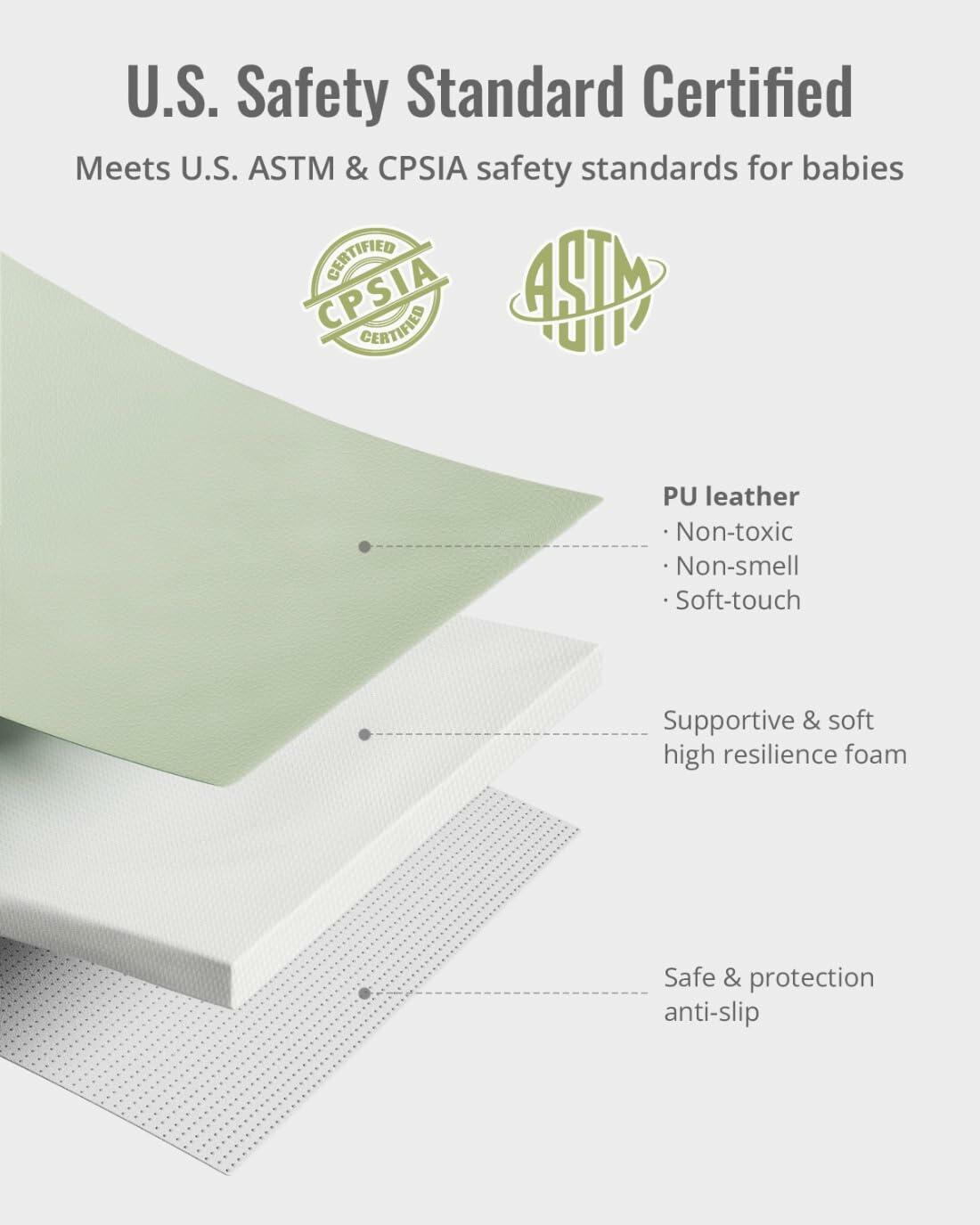 [Like New] Blissful Diary Vegan Leather Baby Play Mat 50x50 Waterproof Light Green