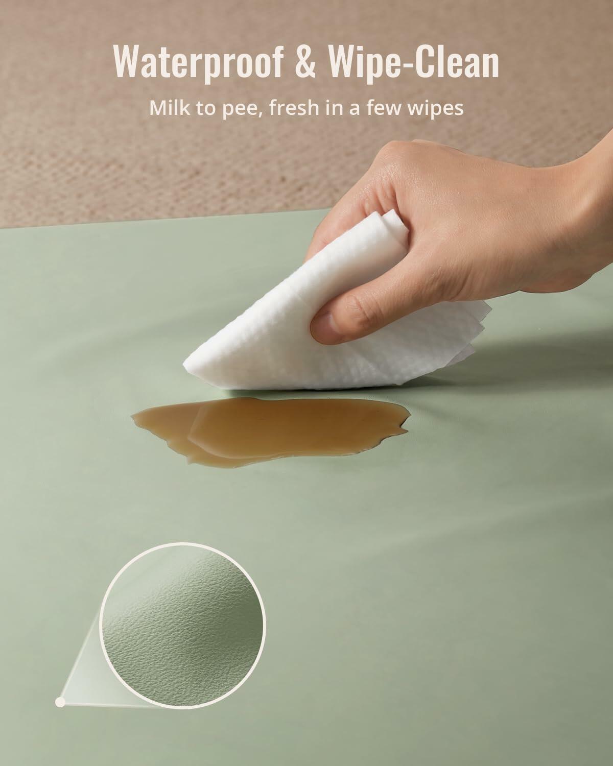 [Like New] Blissful Diary Vegan Leather Baby Play Mat 50x50 Waterproof Light Green