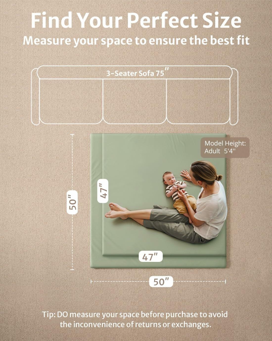 [Like New] Blissful Diary Vegan Leather Baby Play Mat 50x50 Waterproof Light Green