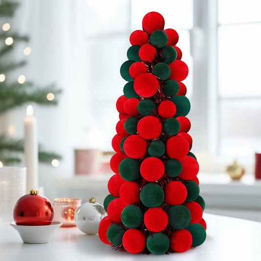 [Like_new] Motionchic 16" Velvet Christmas Ball Mini Cone Tree Red Green