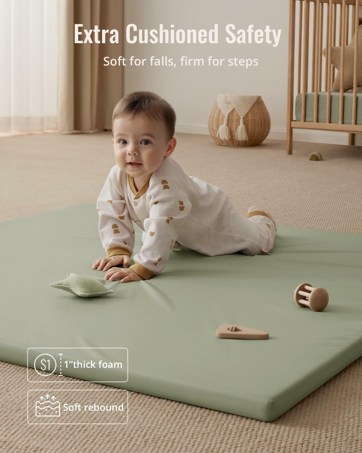 [Like New] Blissful Diary Vegan Leather Baby Play Mat 50x50 Waterproof Light Green