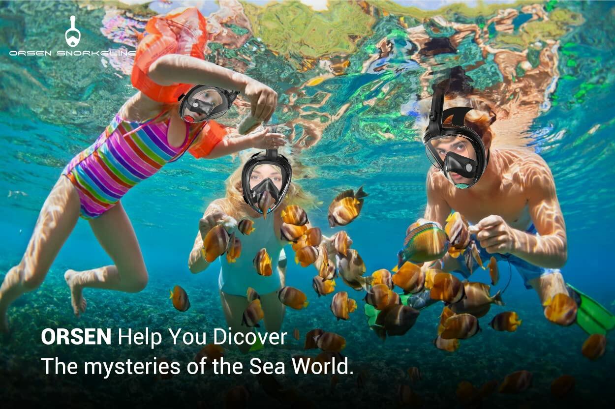 [Like New] ORSEN Full Face Snorkel Mask Adult SGS Certified Anti-Fog Black