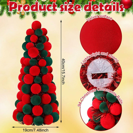 [Like_new] Motionchic 16" Velvet Christmas Ball Mini Cone Tree Red Green