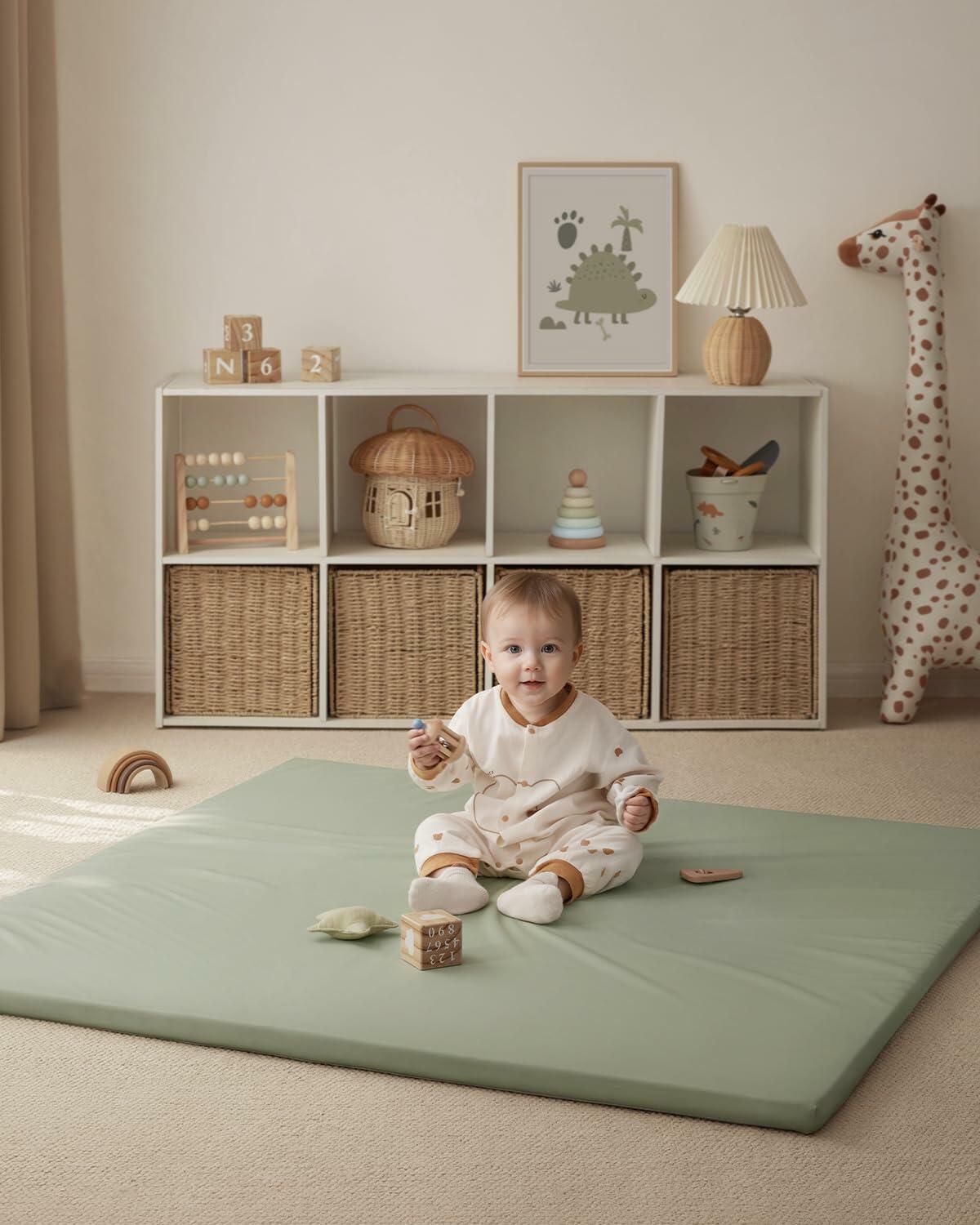 [Like_new] Blissful Diary Vegan Leather Baby Play Mat 50x50 Waterproof Light Green