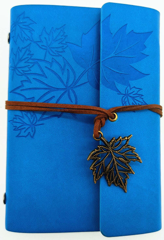 Maple Leaf Pendant Leather Bound Refillable Journal Notebook Sky Blue A7 5inch