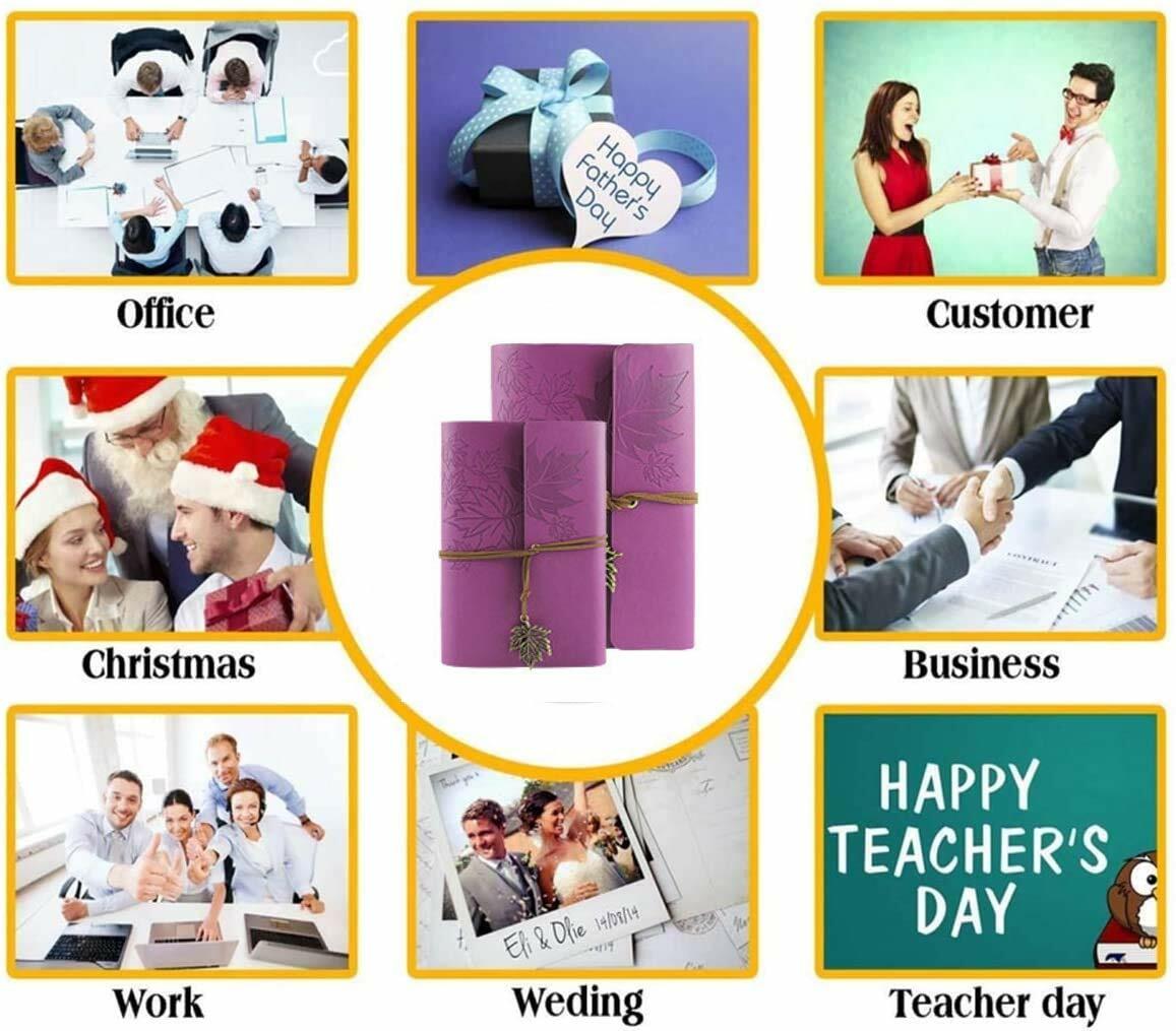 Maple Leaf Pendant Leather Bound Refillable Journal Notebook Sky Blue A7 5inch