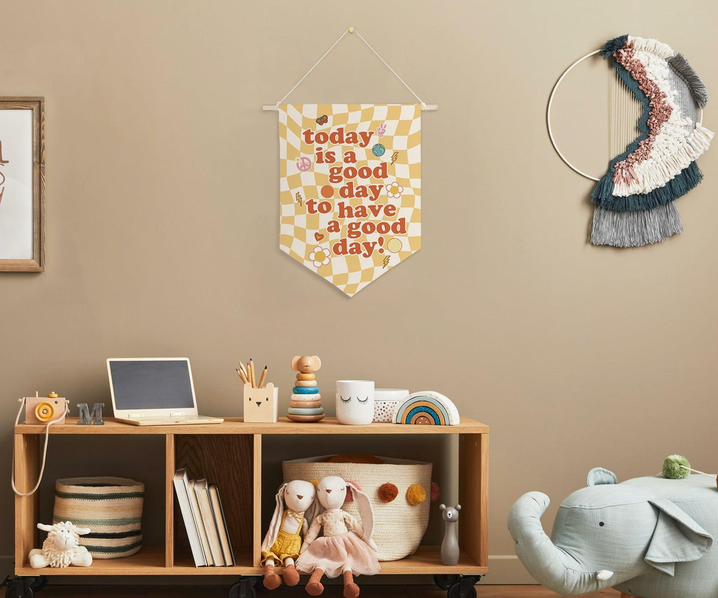 QODUNG Canvas Banner Groovy Retro 70s Wall Hanging Kids Room Decor