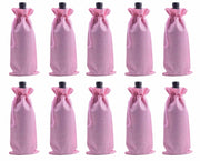 Viamto 10pcs Pink Burlap Wine Bags Drawstring Lining 15x35cm Gift Pouches