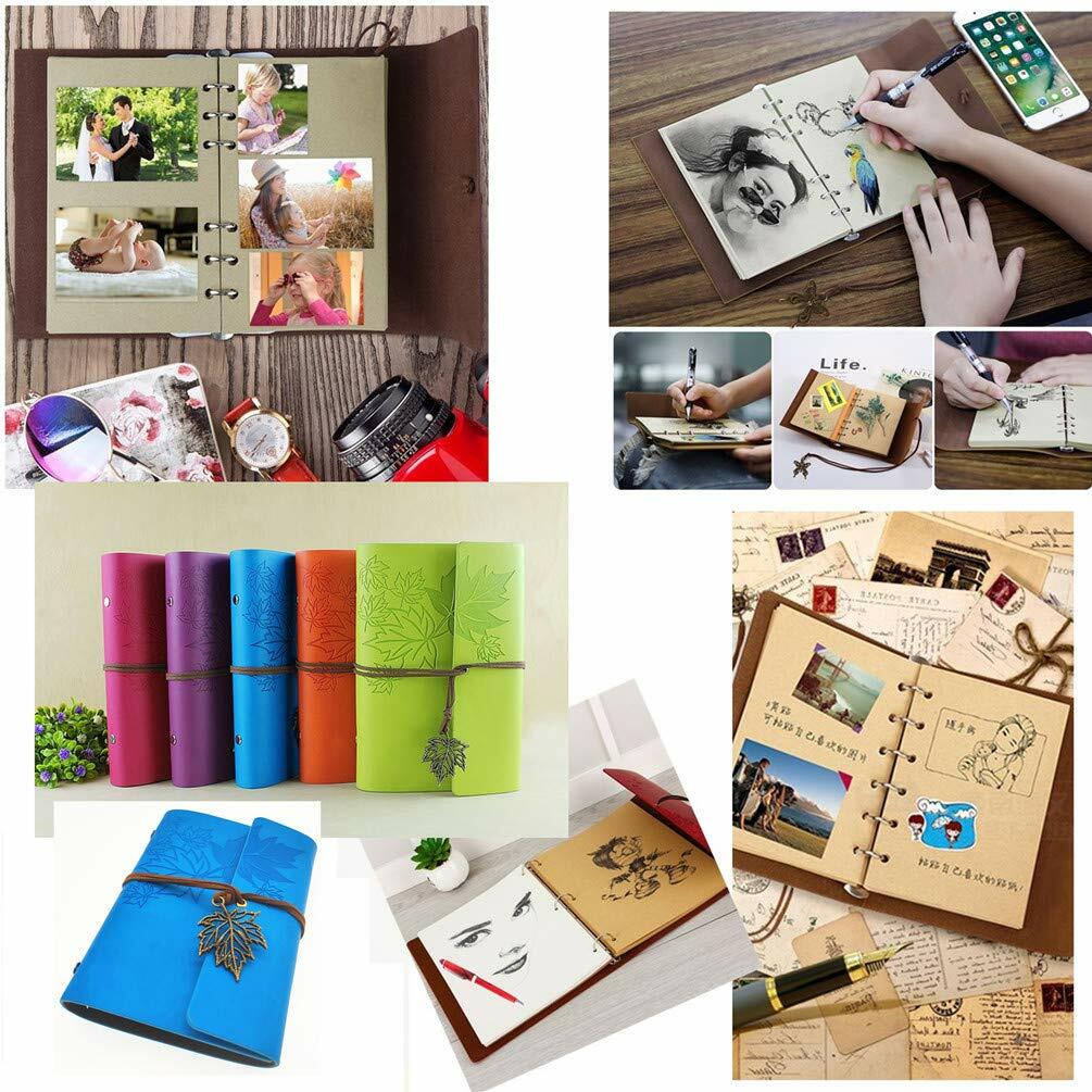 Maple Leaf Pendant Leather Bound Refillable Journal Notebook Sky Blue A7 5inch