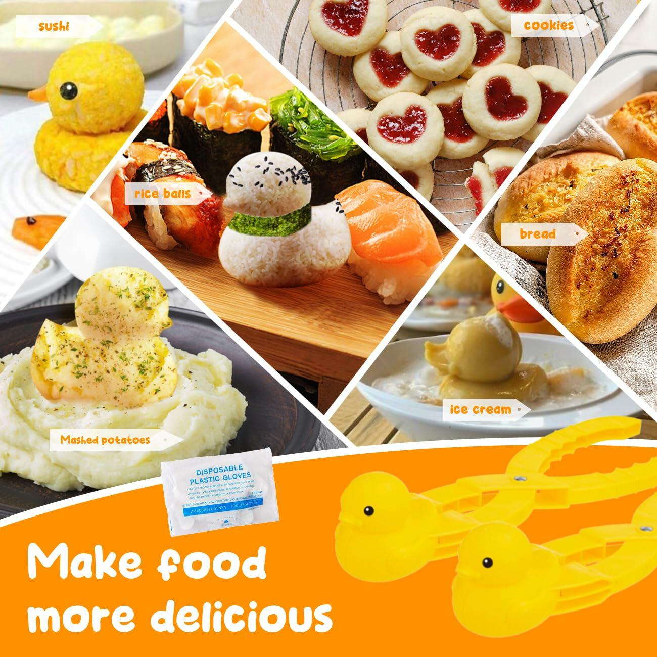Onigiri Mold 2 Pcs Non-Stick Duck 3D Animal Rice Ball Maker with 100 Gloves