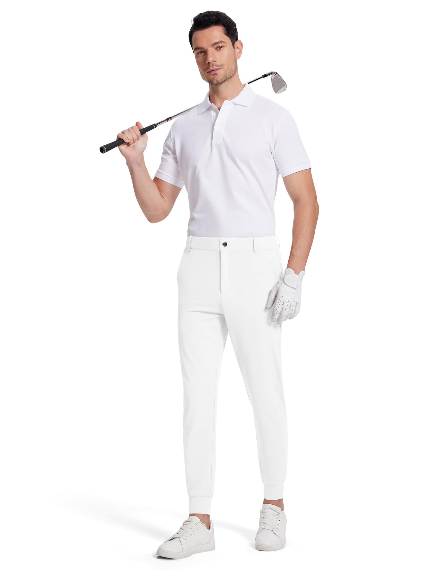 SERAMY Men's Golf Joggers Slim Fit Stretch Sweatpants 5 Pockets White Size XXL
