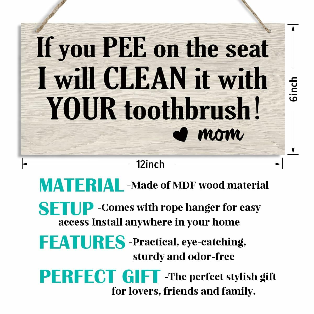 Bathroom Decor Hanging Wood Plaque with Rope Farmhouse Style Wall Sign