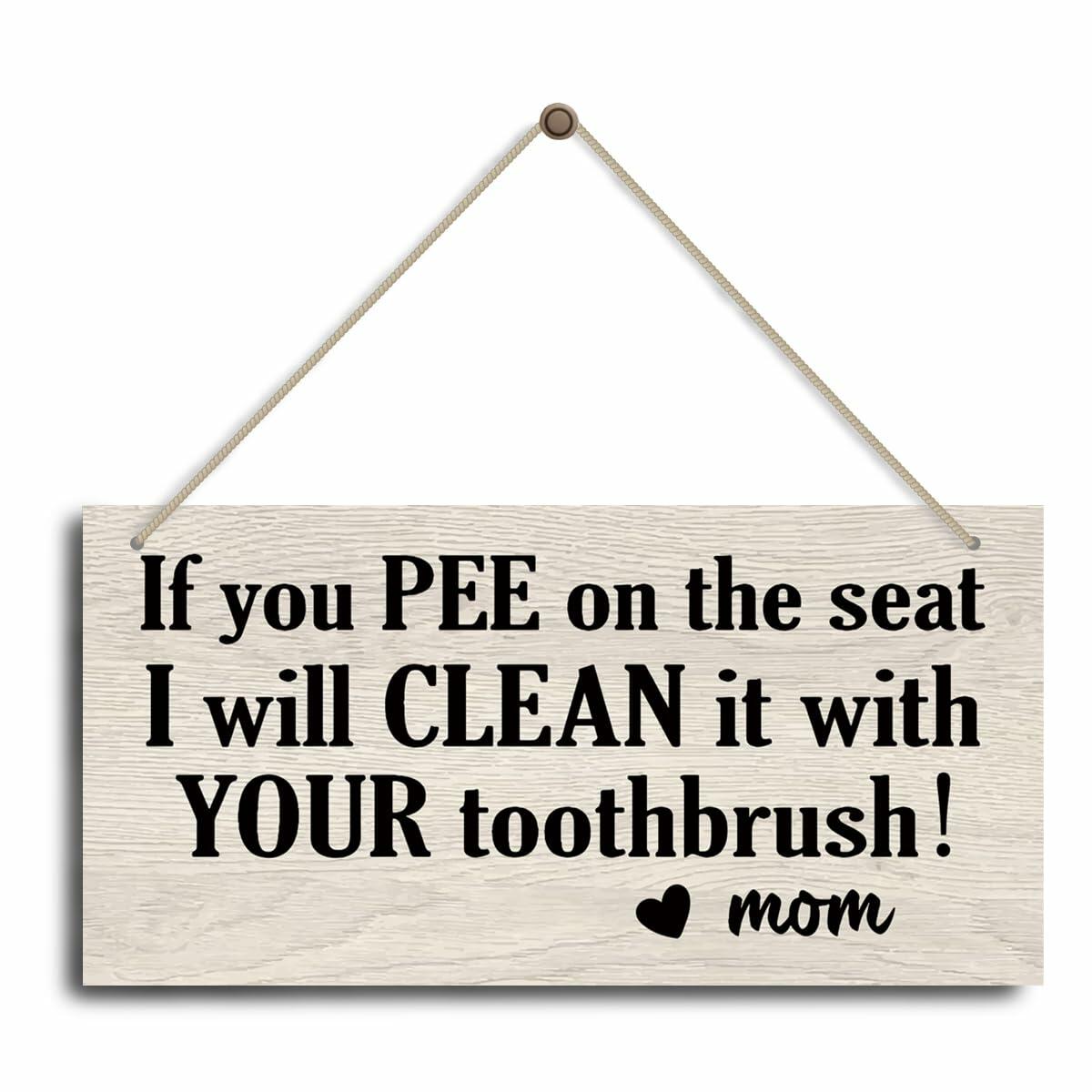 Bathroom Decor Hanging Wood Plaque with Rope Farmhouse Style Wall Sign