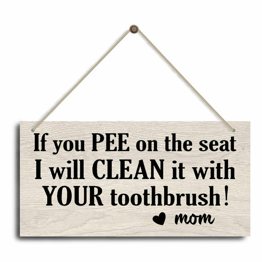 Bathroom Decor Hanging Wood Plaque with Rope Farmhouse Style Wall Sign