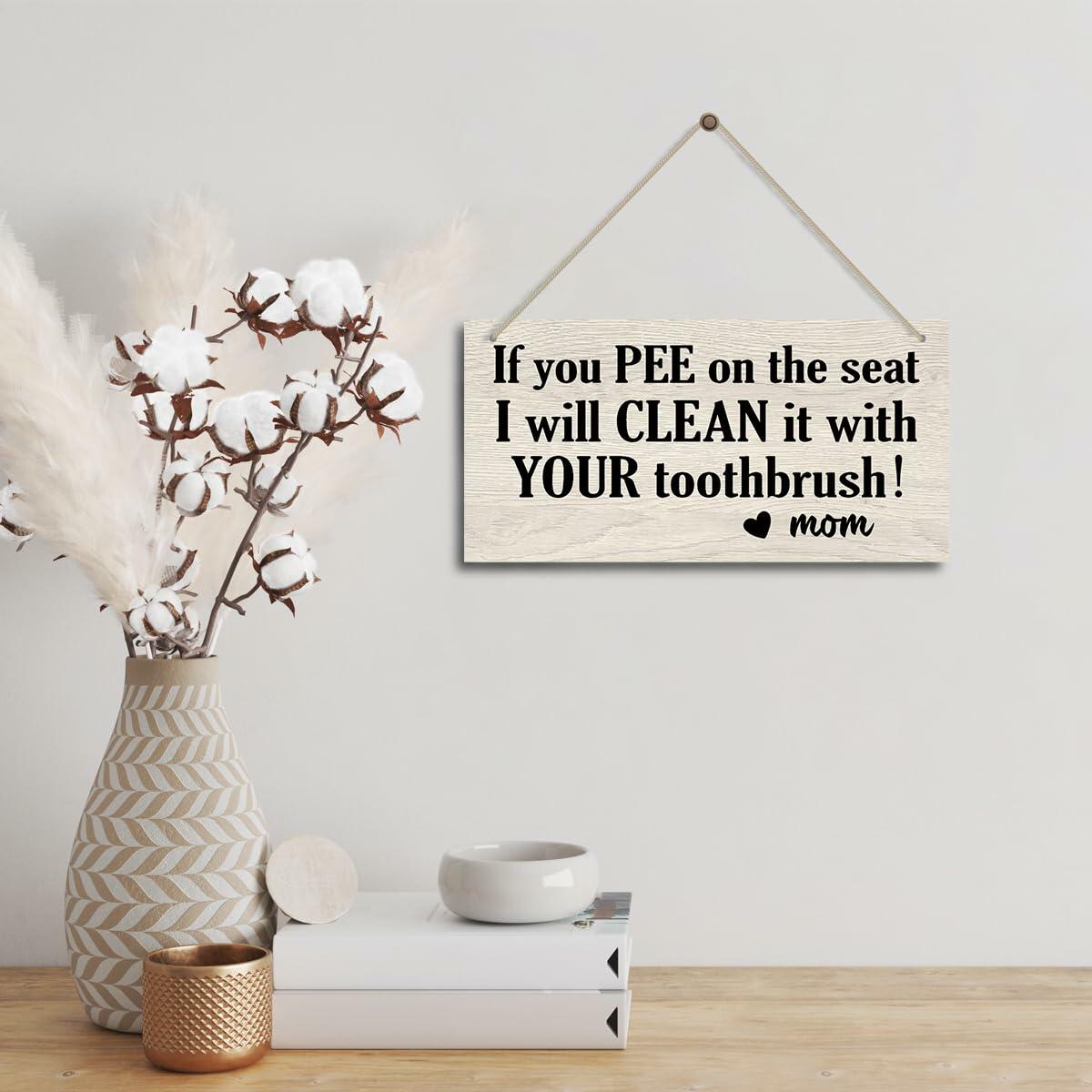 Bathroom Decor Hanging Wood Plaque with Rope Farmhouse Style Wall Sign