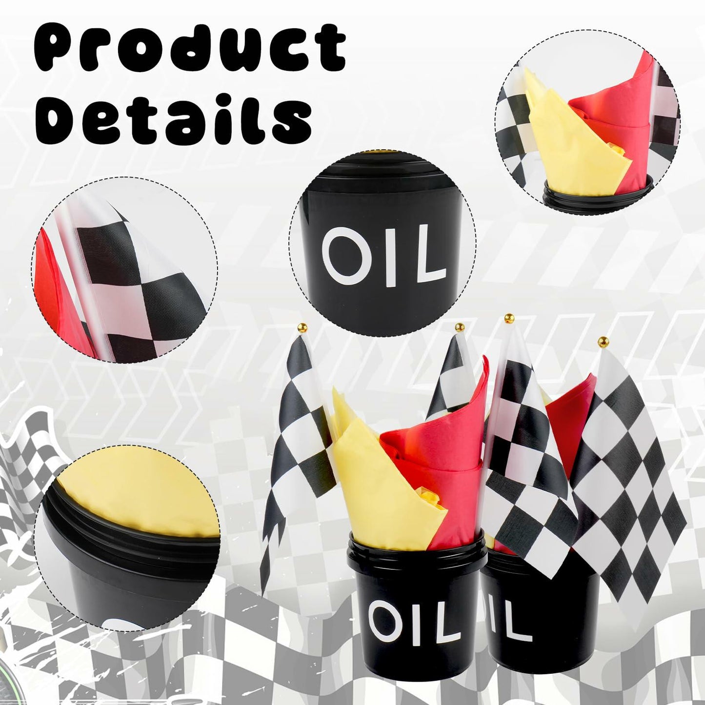 [Like New] HFYZZ Racing Table Centerpieces Set of 8 with Flags Buckets Stickers