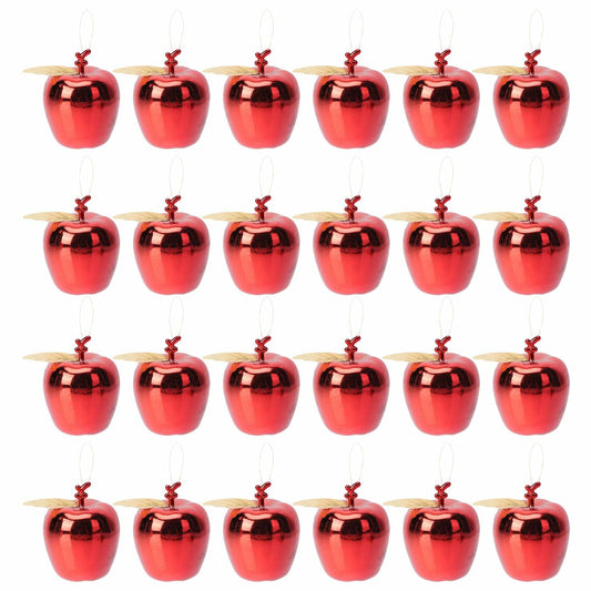 24pcs Red Apple Ornaments Vintage Plastic Hanging Christmas Tree Decorations