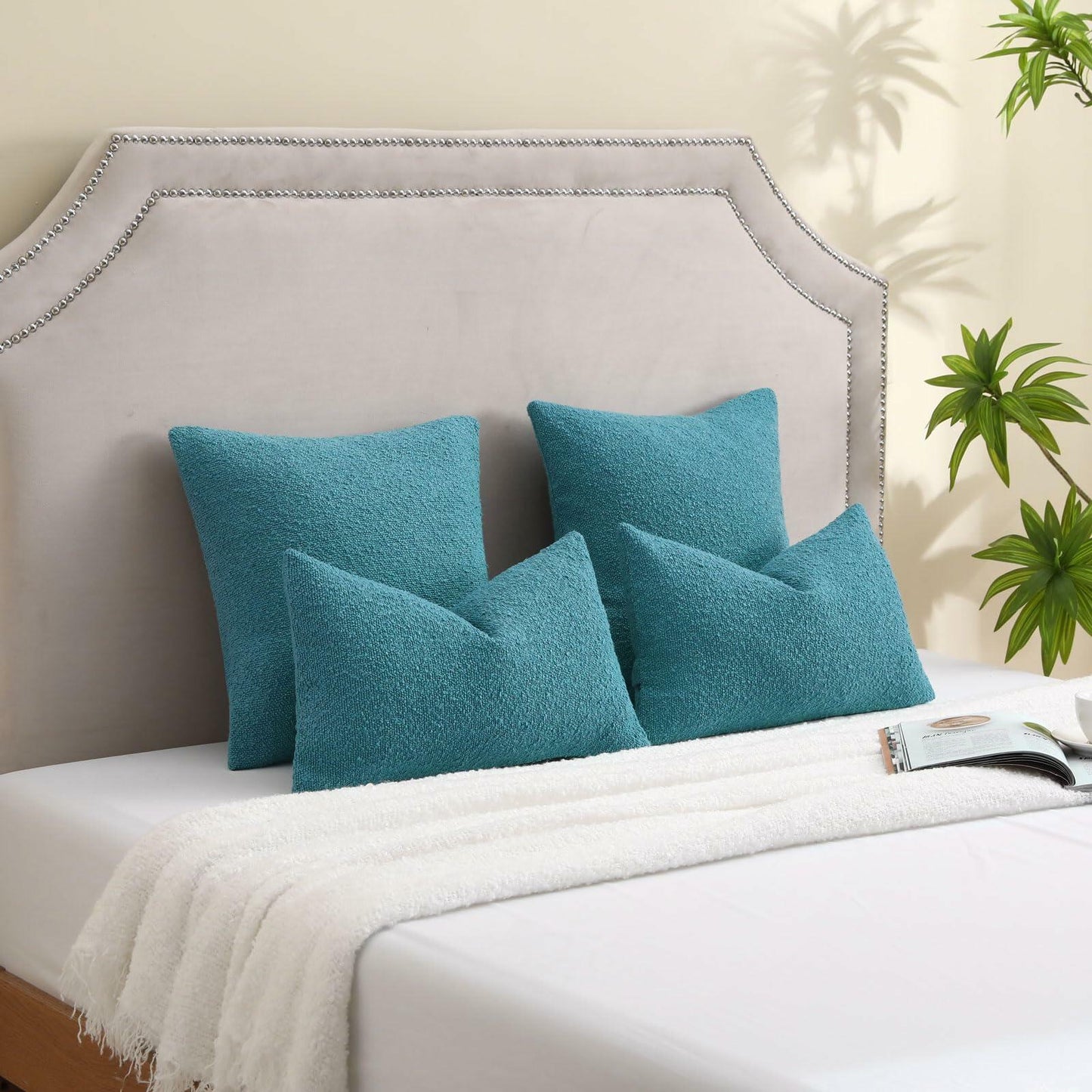 [Like New] FUTEI Teal Blue Decorative Throw Pillow Covers 16x16 Inch Pack of 2