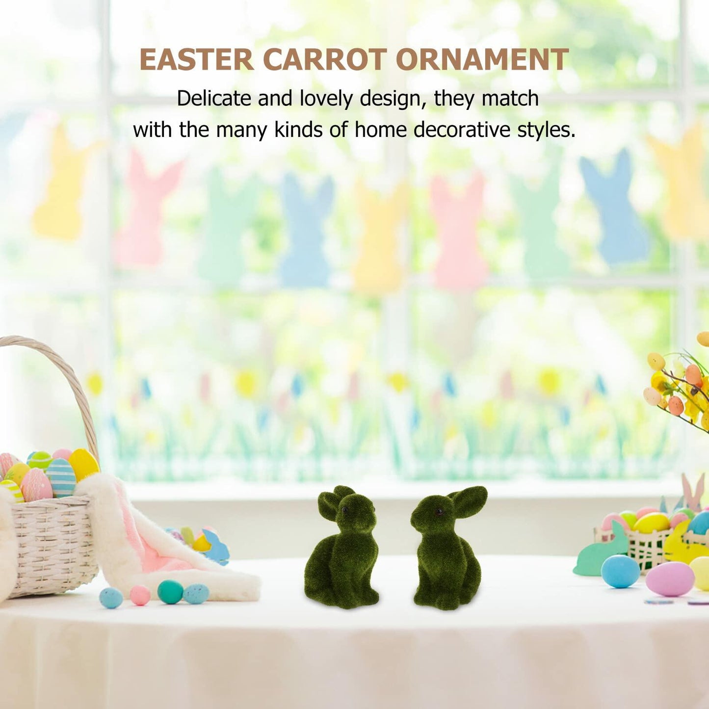 [Like New] WINOMO Easter Bunny Figurine Sculpture Green 2Pcs Flocked Rabbit Decor