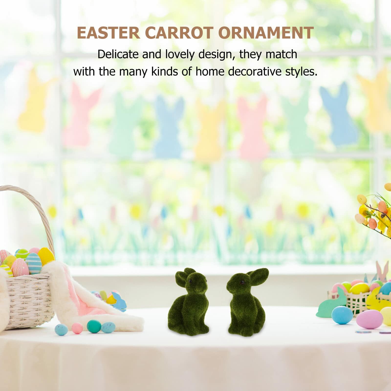[Like New] WINOMO Easter Bunny Figurine Sculpture Green 2Pcs Flocked Rabbit Decor