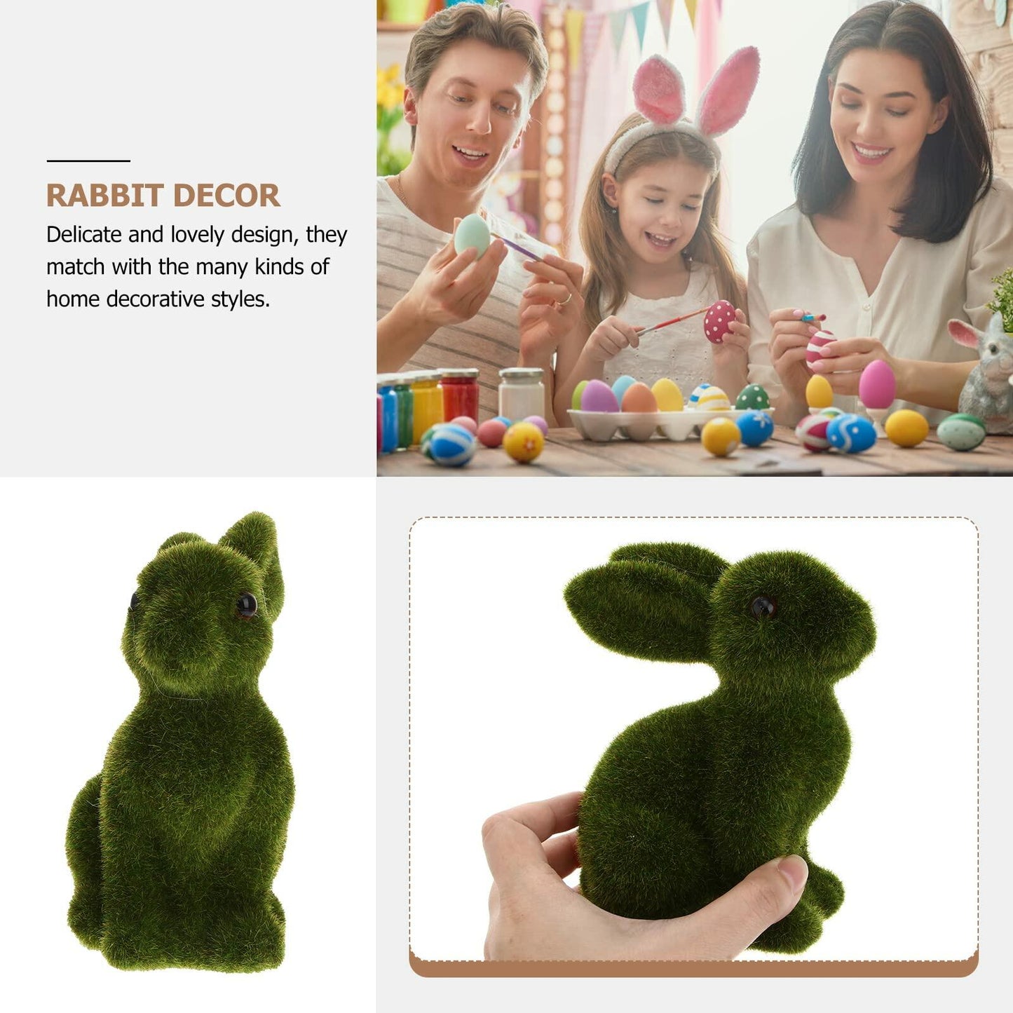 [Like New] WINOMO Easter Bunny Figurine Sculpture Green 2Pcs Flocked Rabbit Decor