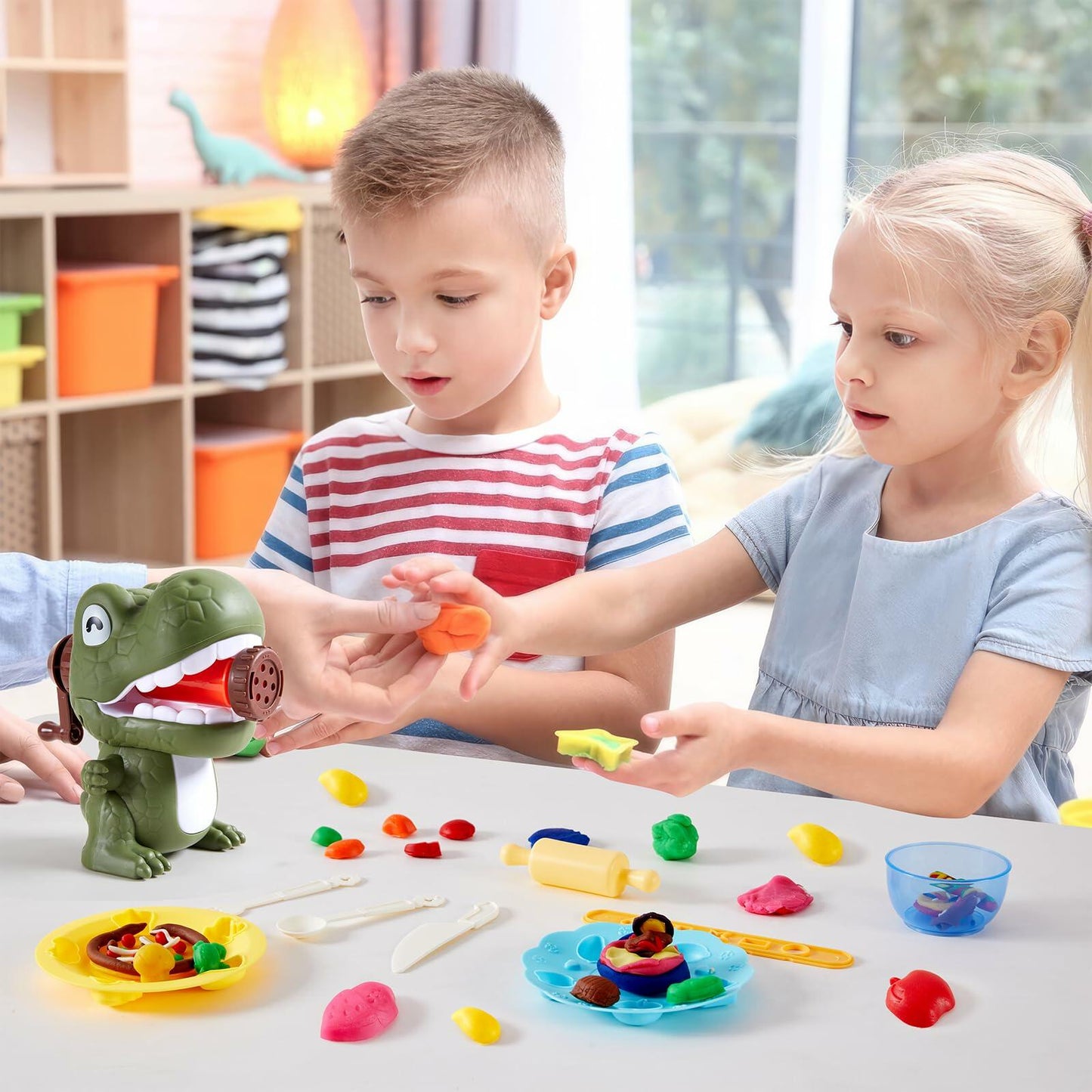[Like New] Dinosaur Play Dough Set for Kids 3-8, Bulk Pack w/ Noodle Maker & Tools