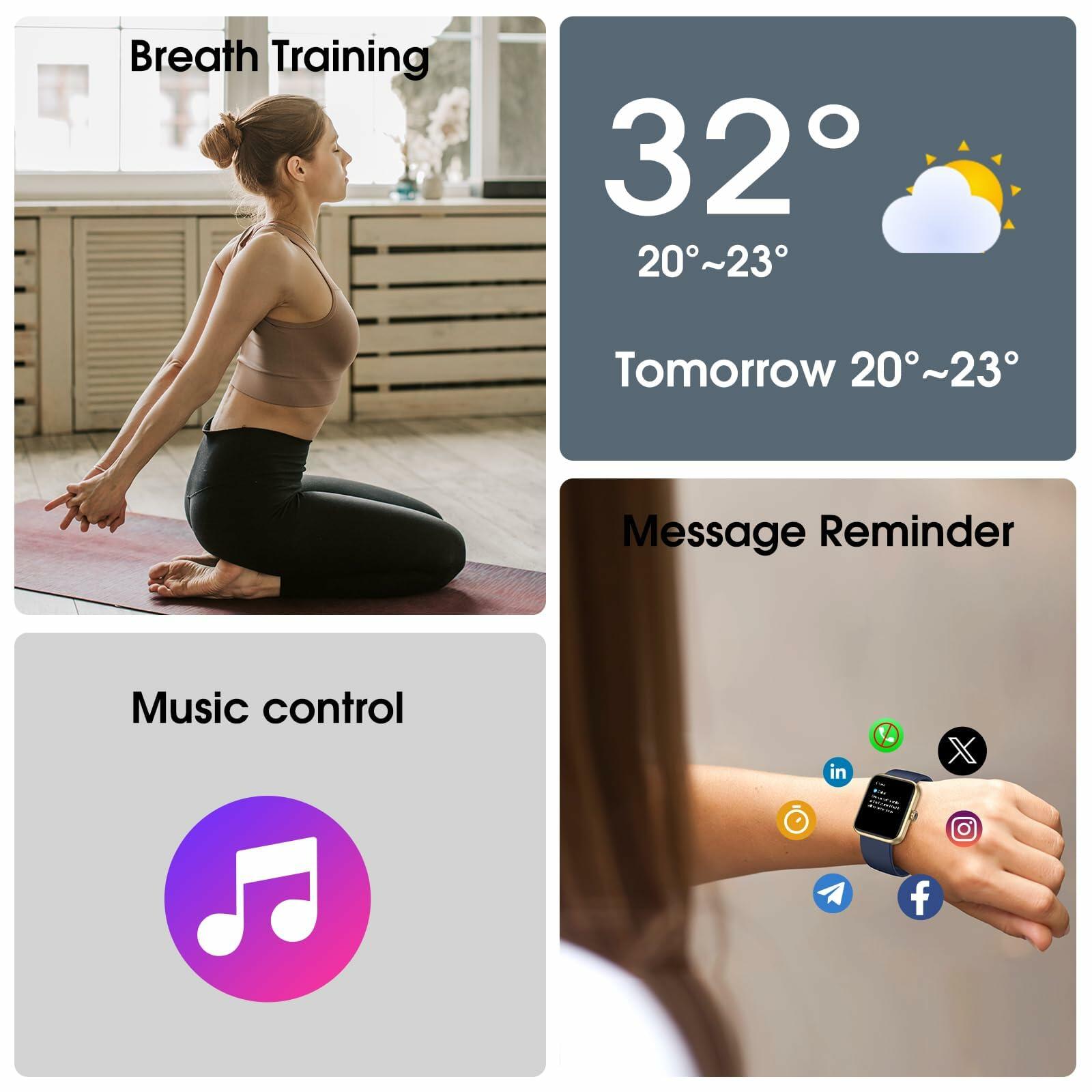 TYKOIT Smart Watch 45mm Touchscreen Heart Rate Blood Oxygen Sleep Black