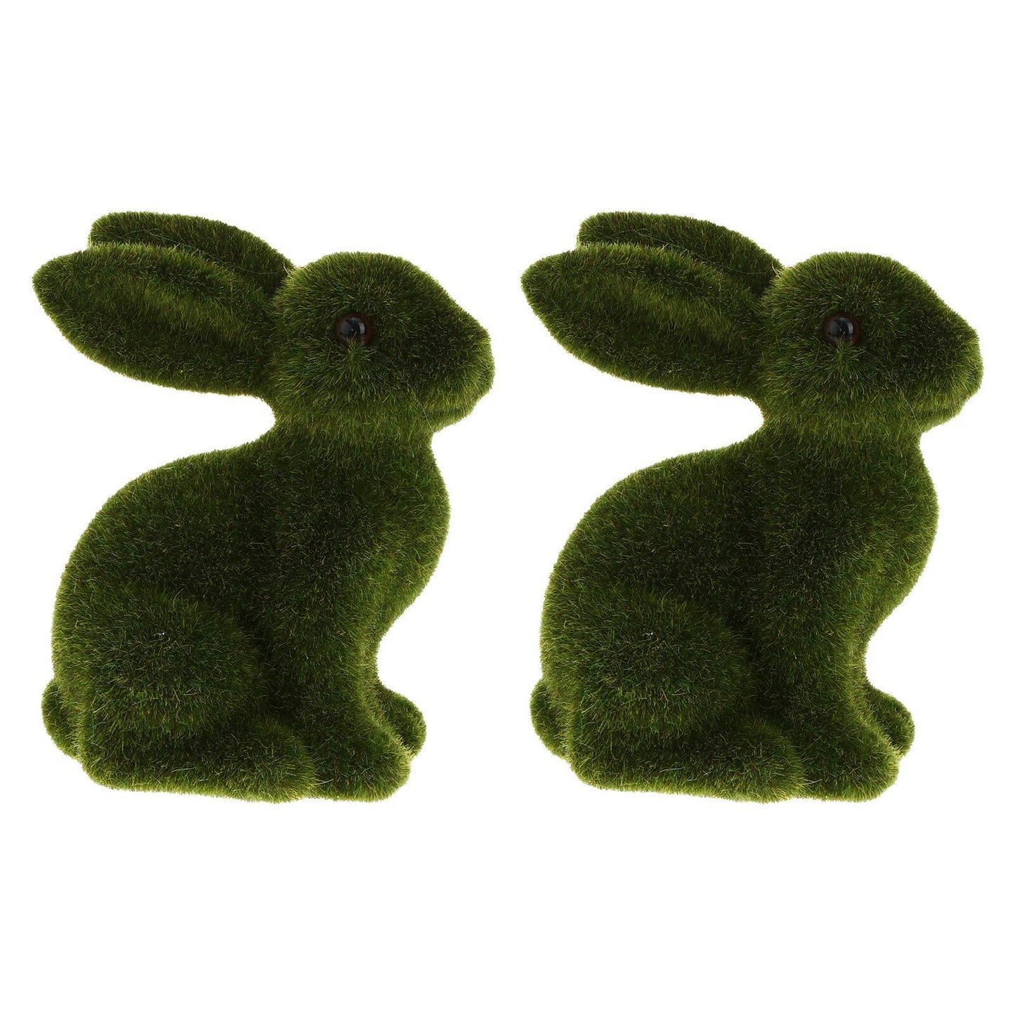 [Like New] WINOMO Easter Bunny Figurine Sculpture Green 2Pcs Flocked Rabbit Decor