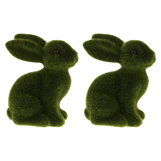 [Like New] WINOMO Easter Bunny Figurine Sculpture Green 2Pcs Flocked Rabbit Decor