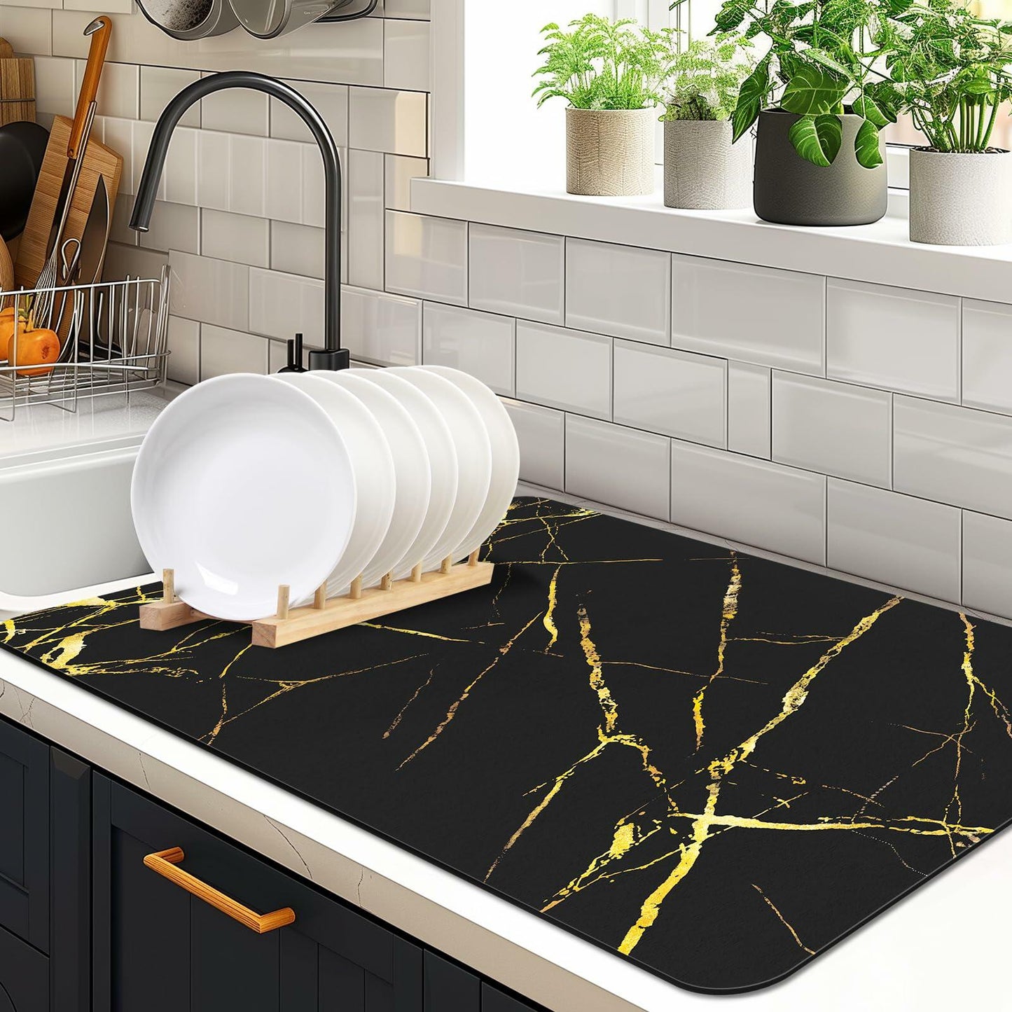 MEWOOCUE Leather Diatomite Dish Drying Mat Large 12x20 Kitchen Coffee Mat