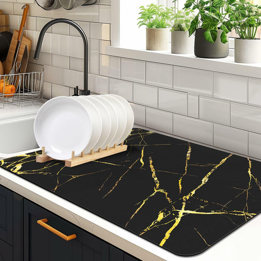 MEWOOCUE Leather Diatomite Dish Drying Mat Large 12x20 Kitchen Coffee Mat