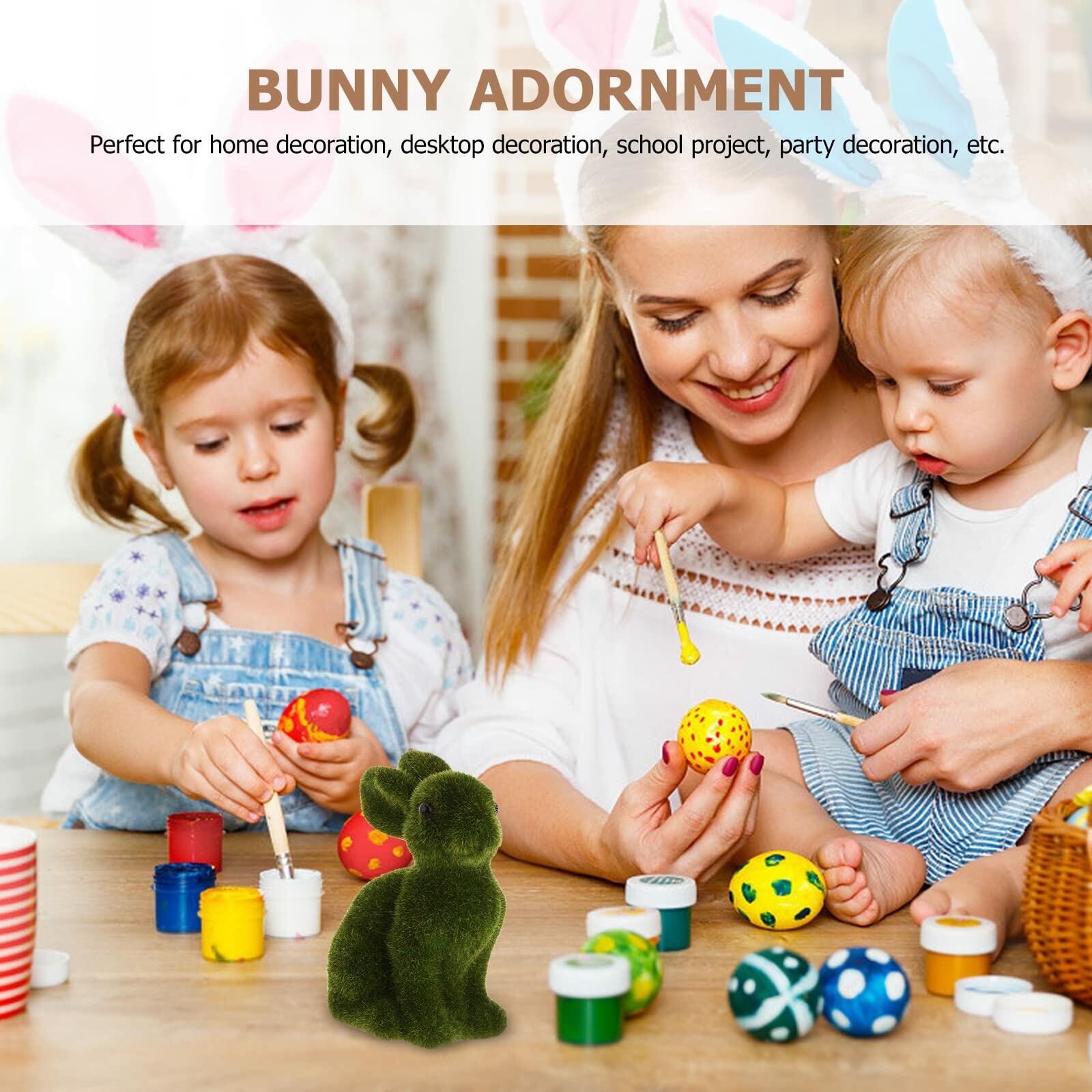 [Like New] WINOMO Easter Bunny Figurine Sculpture Green 2Pcs Flocked Rabbit Decor