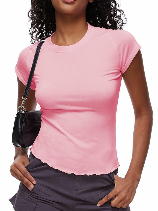 Womens Tops Short Sleeve T Shirts Round Neck Summer Fashion Clothes Y2K Pink L