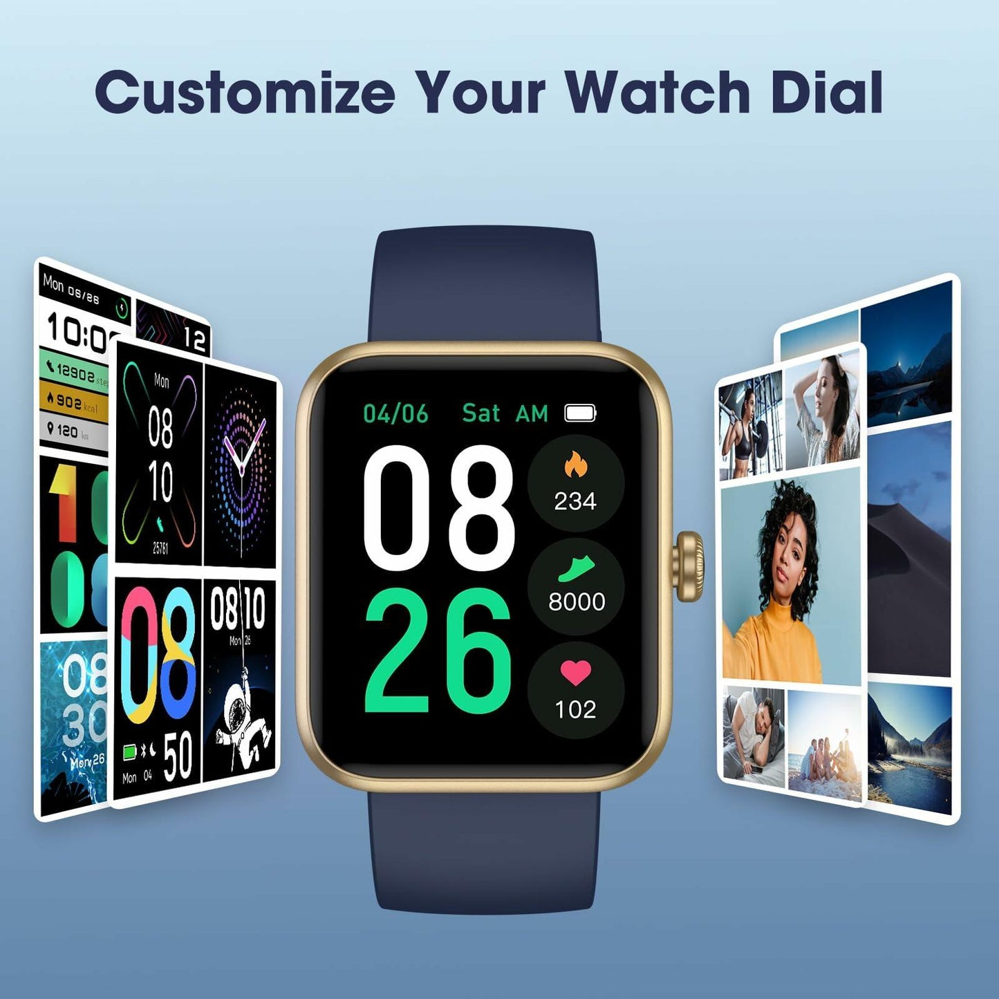 TYKOIT Smart Watch 45mm Touchscreen Heart Rate Blood Oxygen Sleep Black