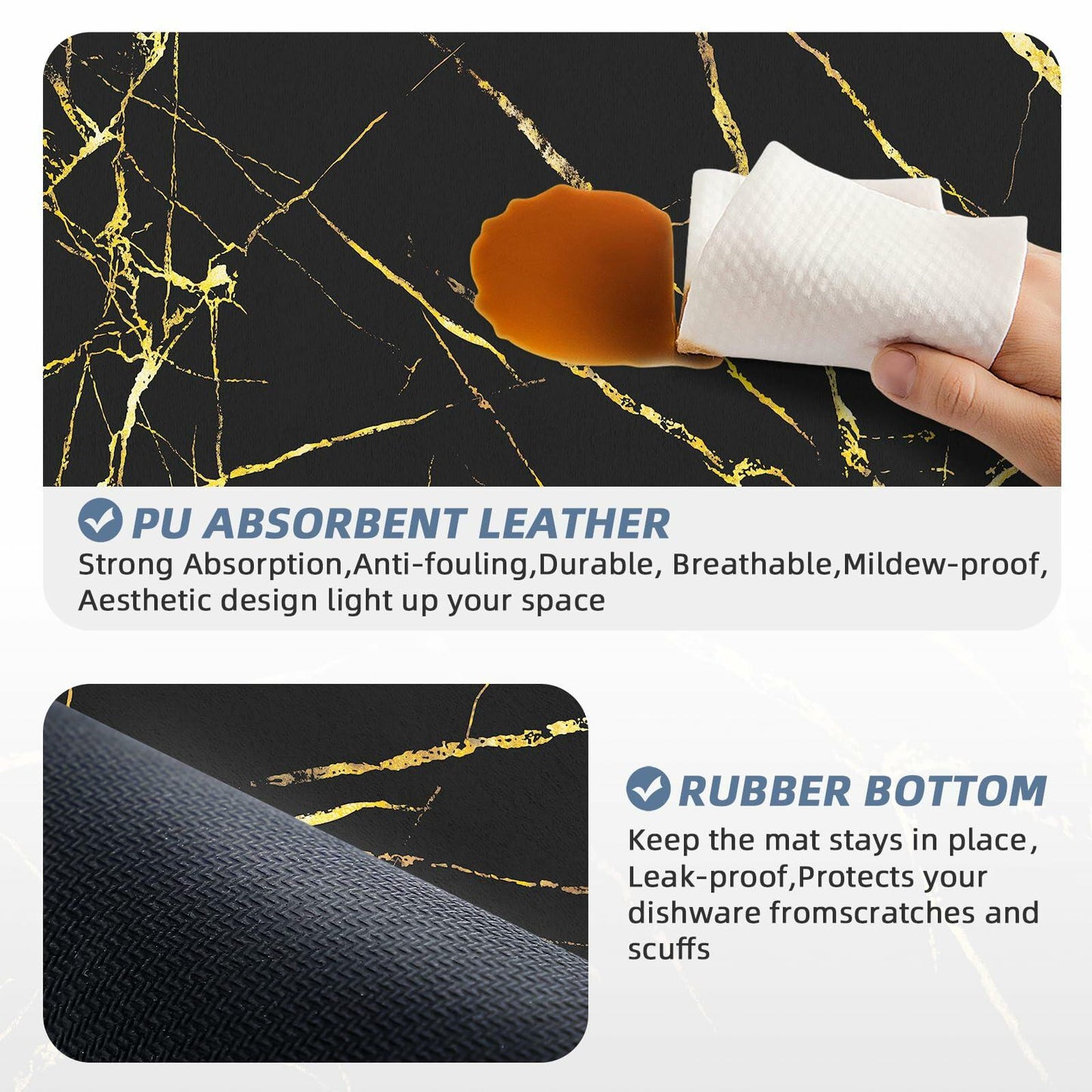 MEWOOCUE Leather Diatomite Dish Drying Mat Large 12x20 Kitchen Coffee Mat