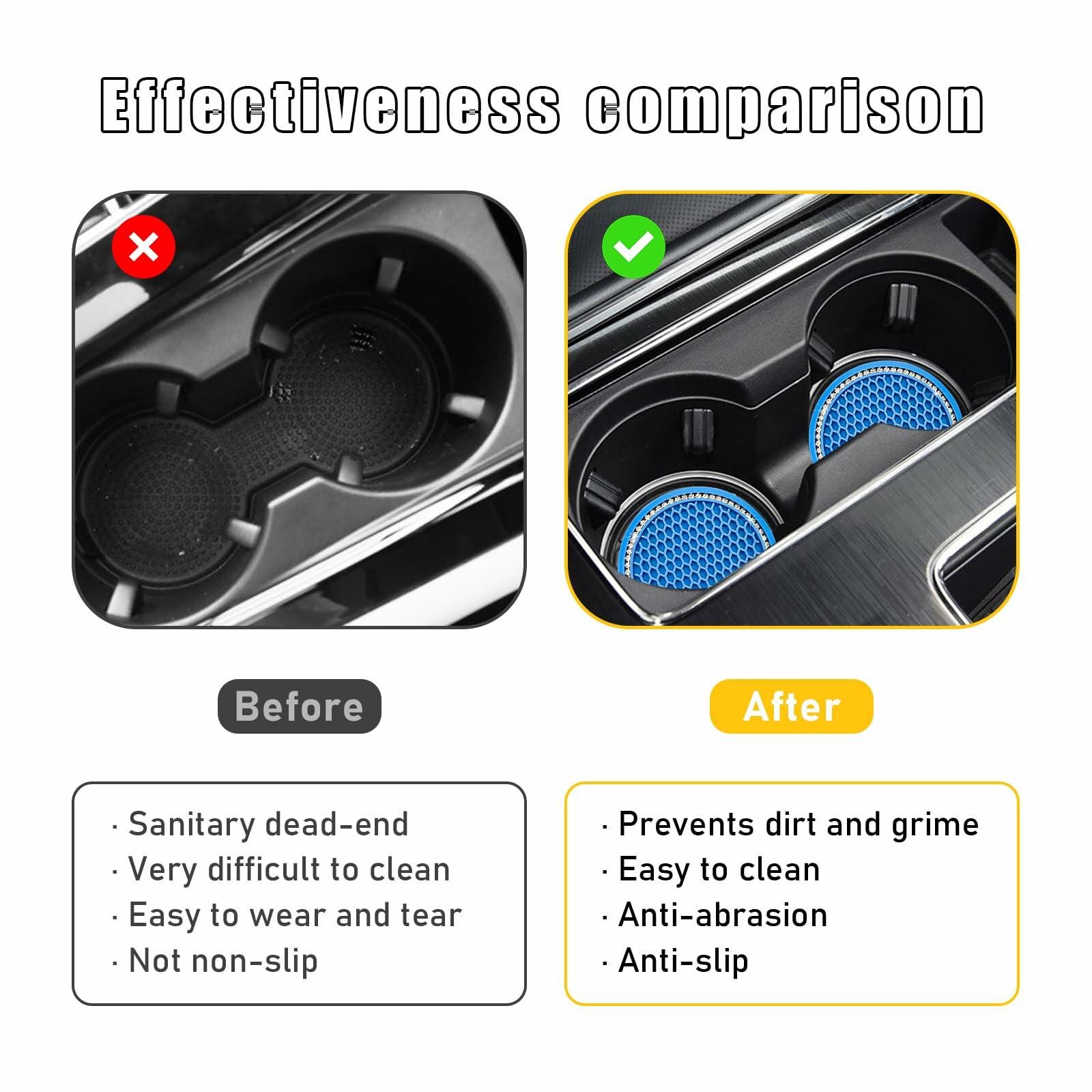 Ohleats 2PCS Car Cup Coaster 2.75" Crystal Rhinestone Silicone Light Blue White