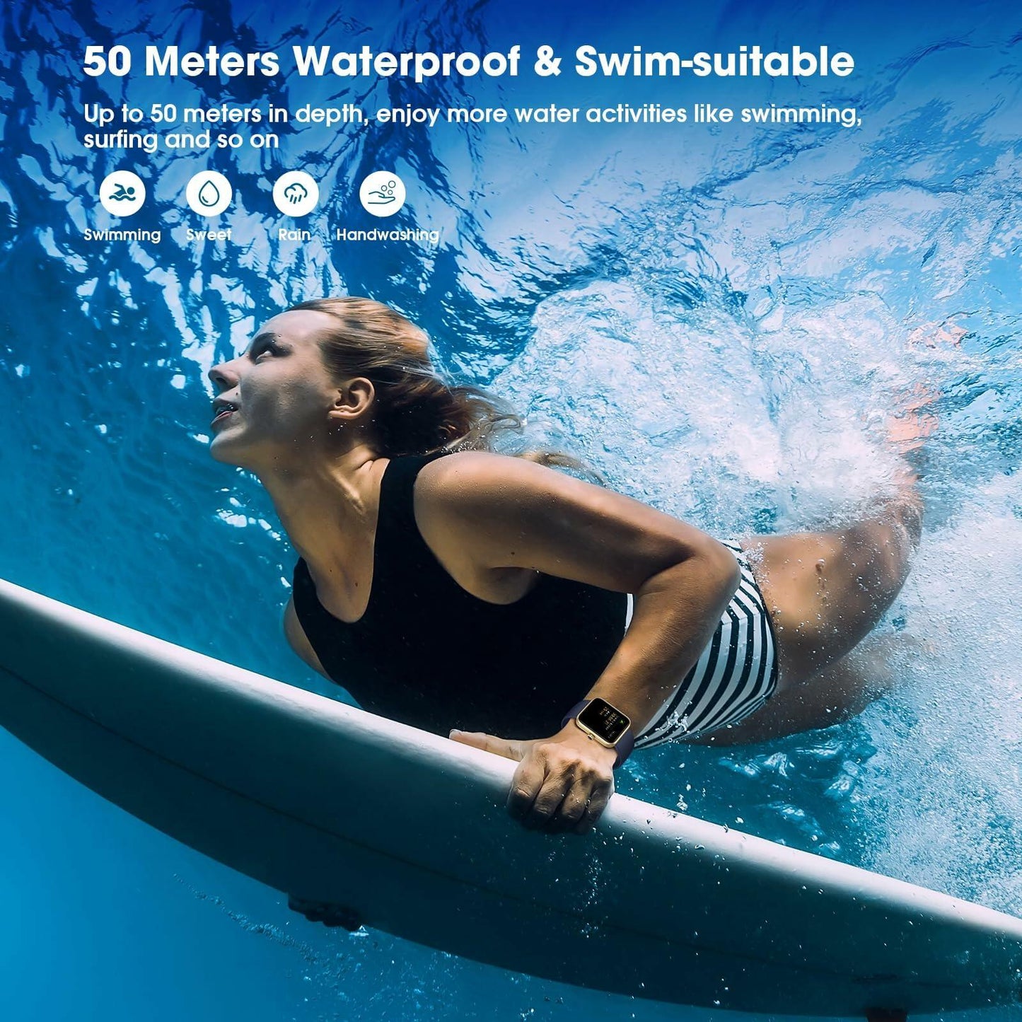 TYKOIT Smart Watch 45mm Touchscreen Heart Rate Blood Oxygen Sleep Black