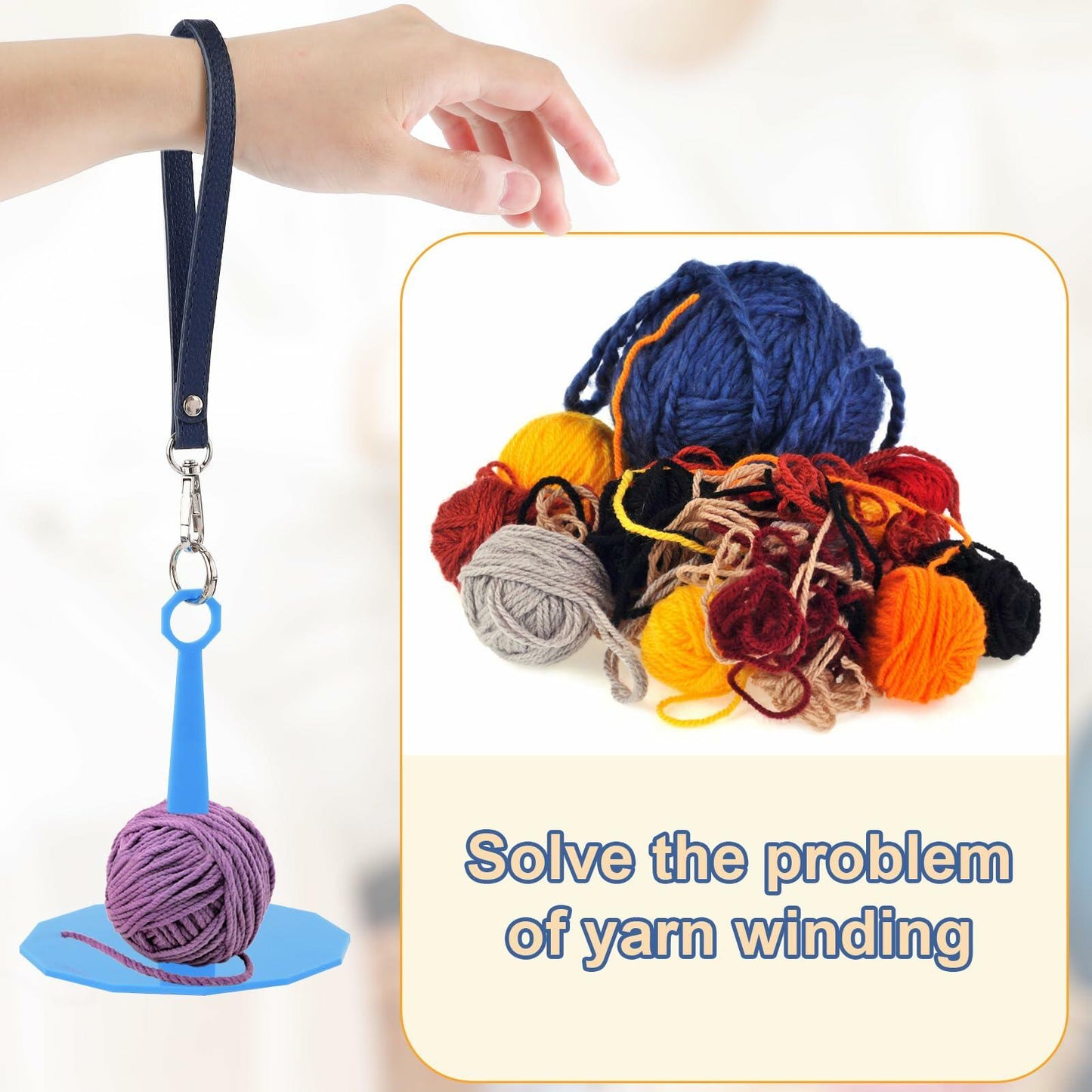 Portable Wrist Yarn Holder with Leather Strap Yarn Ball Organizer Blue
