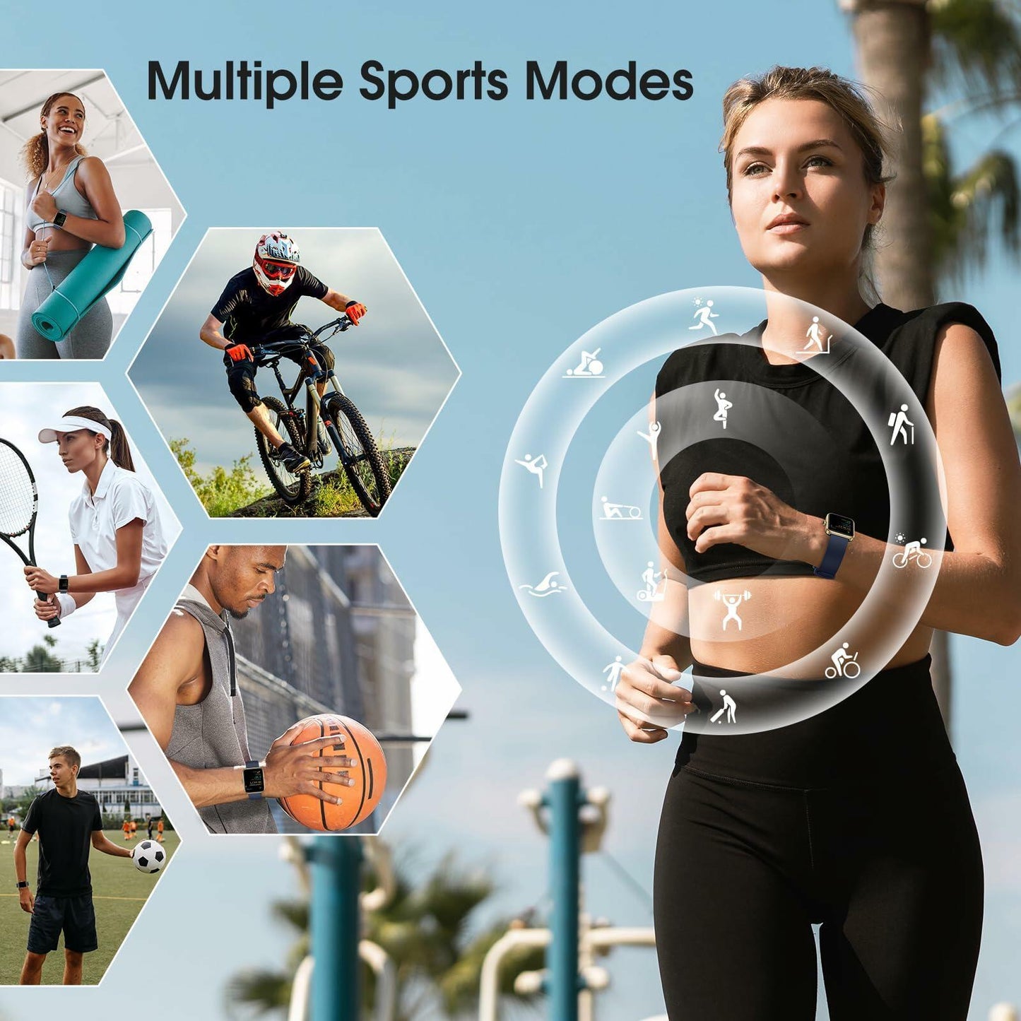 TYKOIT Smart Watch 45mm Touchscreen Heart Rate Blood Oxygen Sleep Black