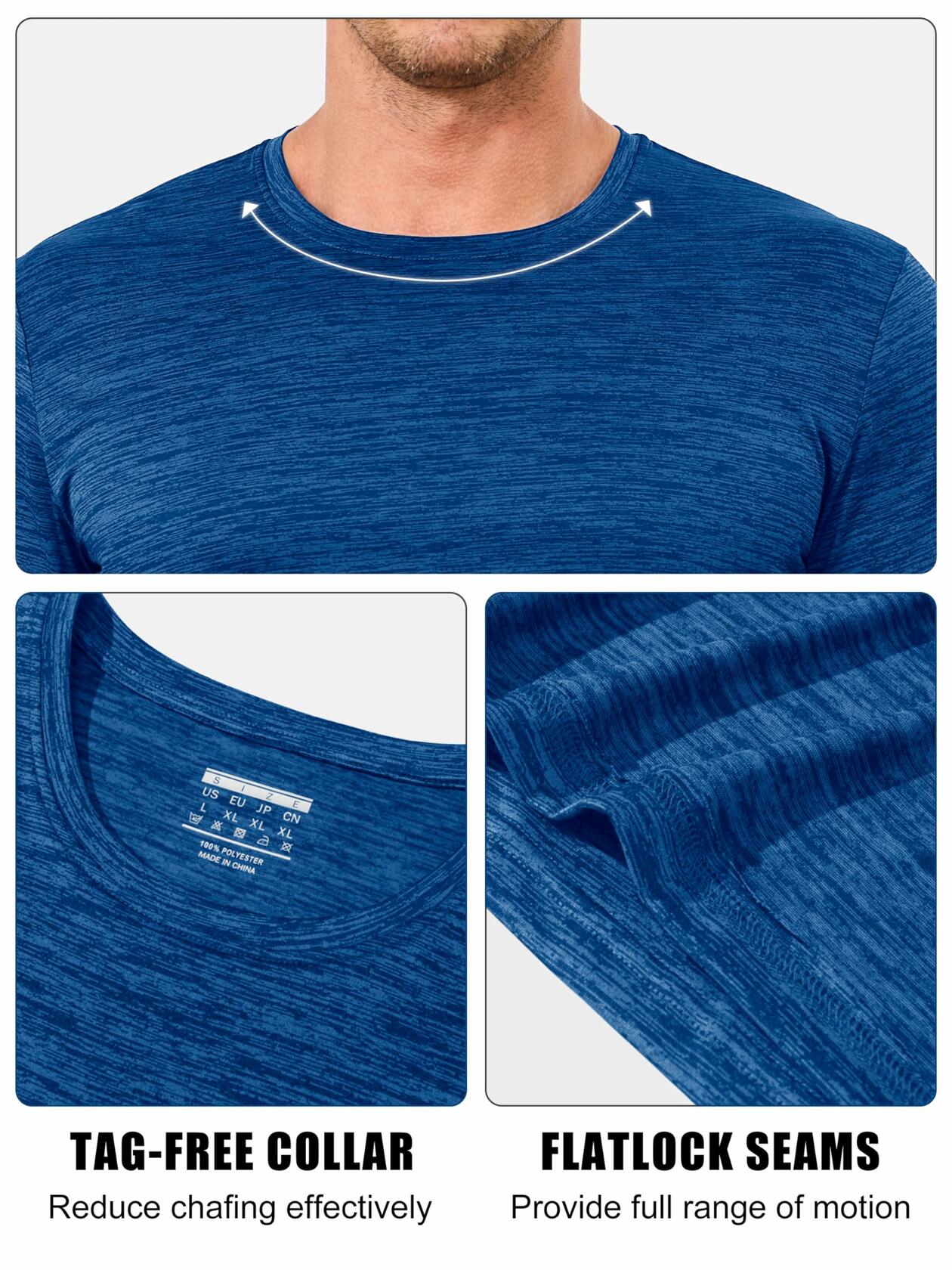 Mens Gym Dry Fast Workout T Shirt Medium Blue Size M